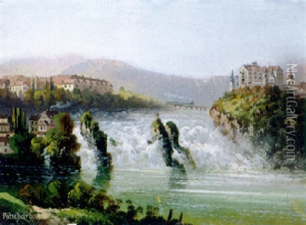 Der Rheinfall Bei Schaffhausen An Einem Prachtvollen Sommertag Oil Painting - Hubert Sattler