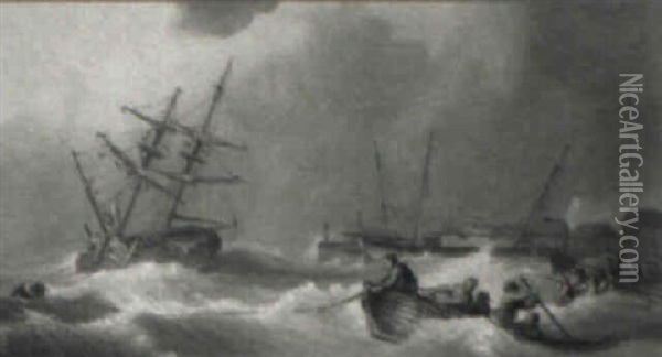 A Vessel In Distress Off A Port Oil Painting - Philip James de Loutherbourg