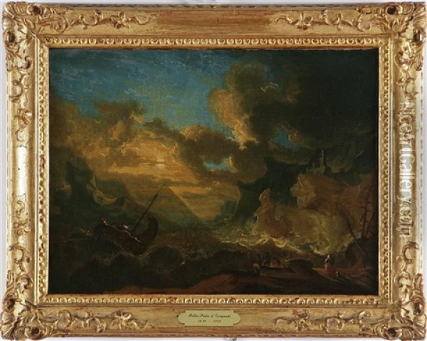 Tempesta Con Barca E Personaggi Oil Painting - Pieter Mulier the Younger
