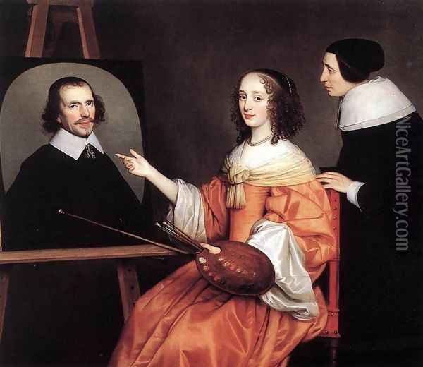 Margareta Maria de Roodere and Her Parents 1652 Oil Painting - Gerrit Van Honthorst