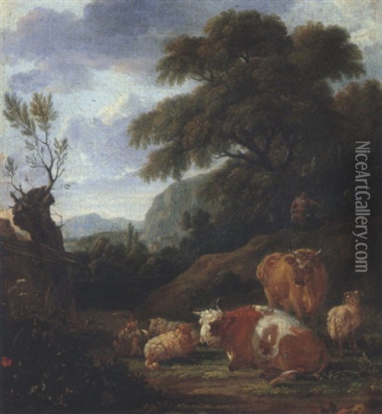 Sudliche Landschaft Mit Lagerndem Vieh Und Hirten Oil Painting - Simon van der Does