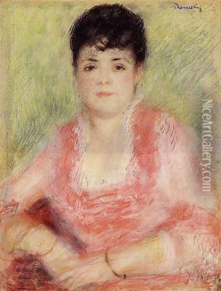 Portrait Of A Woman In A Red Dress Oil Painting - Pierre Auguste Renoir