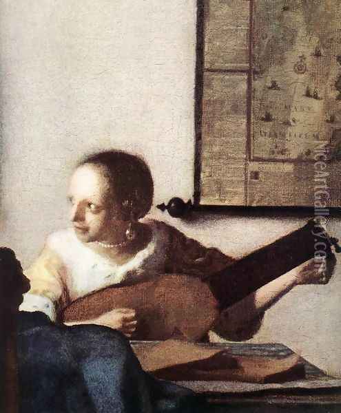 Woman with a Lute near a Window (detail) c. 1663 Oil Painting - Jan Vermeer Van Delft