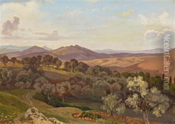Monte Cornicolani Bei Tivoli Oil Painting - August Heinrich Georg Schiott