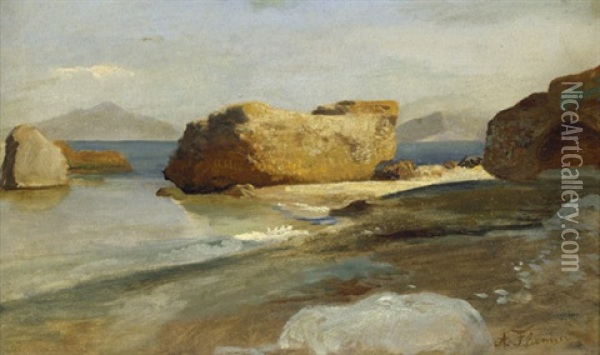 Felsige Kuste Am Golf Von Neapel Oil Painting - Albert Flamm
