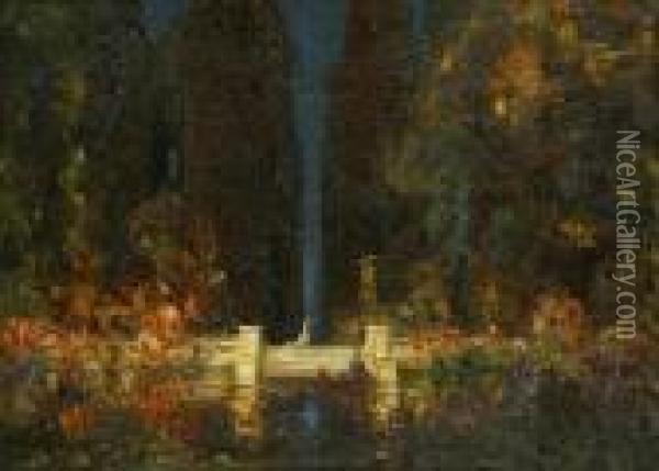 The Watergarden Oil Painting - Thomas E. Mostyn