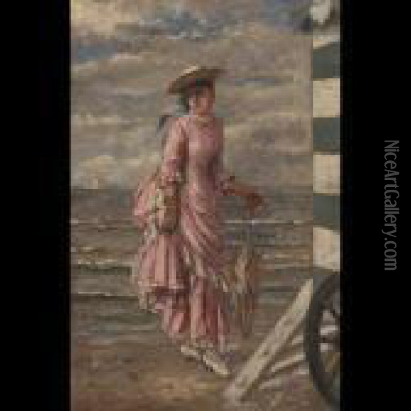 A Promenade By The Sea Oil Painting - Albert Roosenboon
