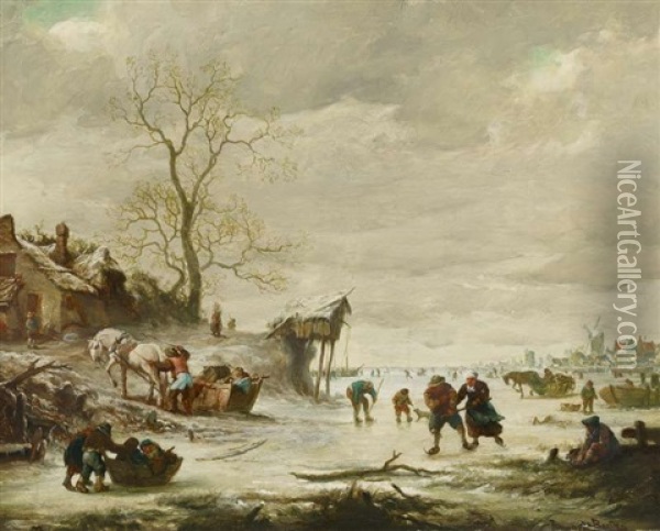 Hollandische Winterlandschaft Mit Eisvergnugen Oil Painting - Hans Von Bartels