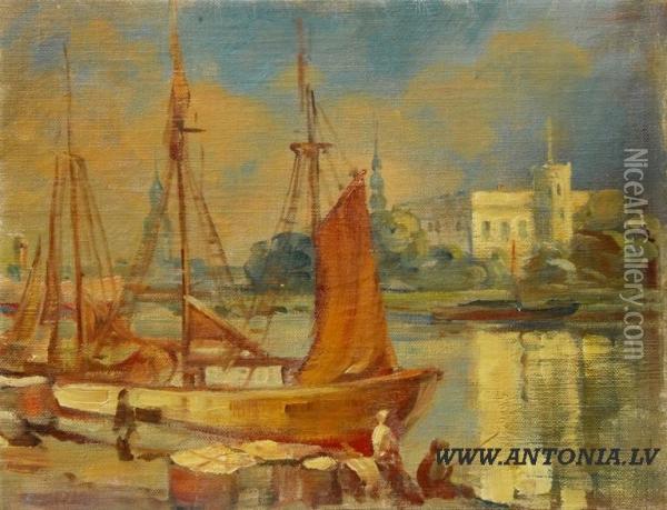 View From Agenskalna Bay Oil Painting - Alberts Filka