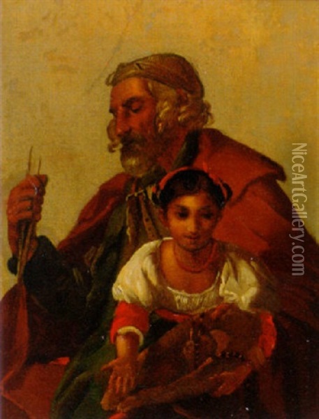 A Shepherd Holding A Child Oil Painting - Leopold-Louis Robert