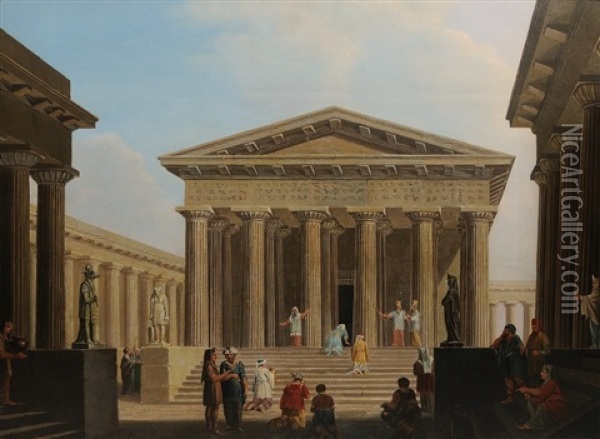 Before The Ancient Temple Oil Painting - Ludwig Kohl