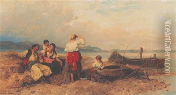 Fischerfamilie Am Ufer Oil Painting - Paul Boehm