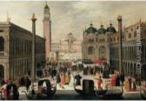 Venice, A View Of The Piazzetta And The Palazzo Ducale Oil Painting - Louis de Caullery