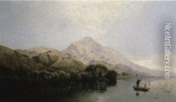 A Mountainous Landscape Oil Painting - Edwin Henry Boddington