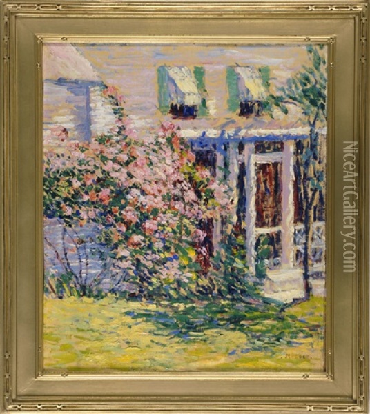 Vibrant Landscape With House And Apple Blossoms Oil Painting - Lillian Burk Meeser