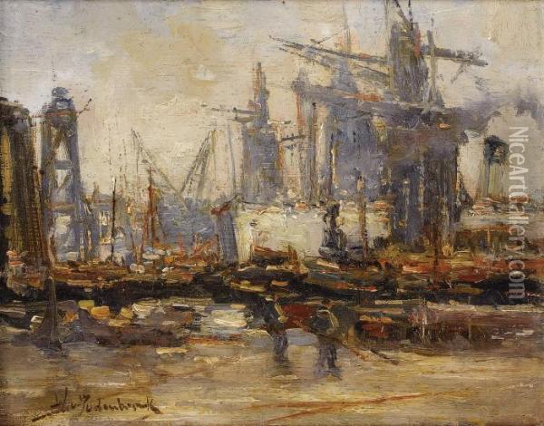 Workers In The Harbor Oil Painting - Johann Hendrik Van Mastenbroek