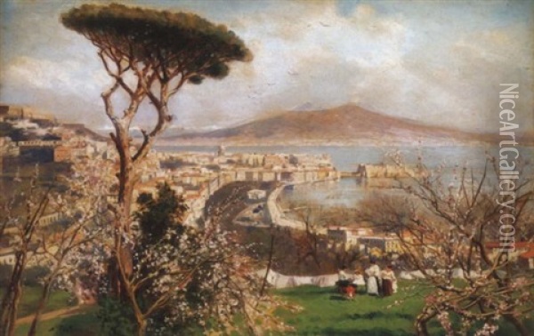 Napolyi Tavasz Hatterben A Vezuvvall (napolitan Spring With The Vesuvio In The Background) Oil Painting - Attilio Pratella