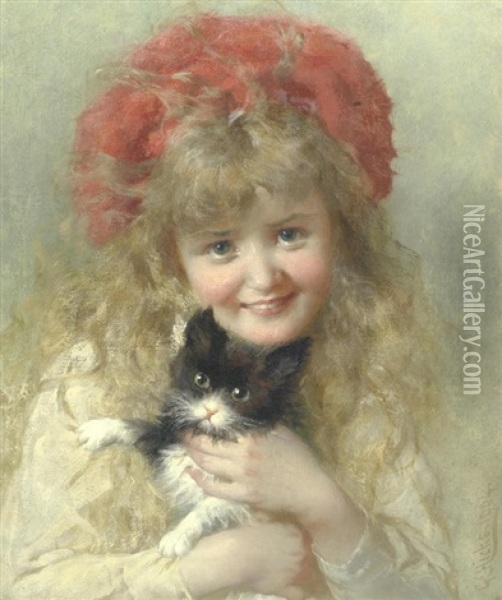 Her Favourite Pet Oil Painting - George Elgar Hicks