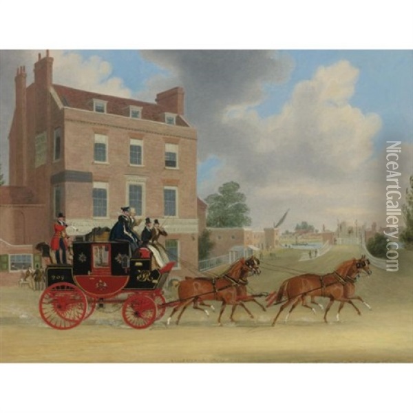 The Quicksilver Royal Mail: The Mail Passing Kew Bridge And The Star And Garter Oil Painting - James Pollard