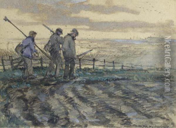 Three Men Hunting Oil Painting - Johann Hendrik Van Mastenbroek