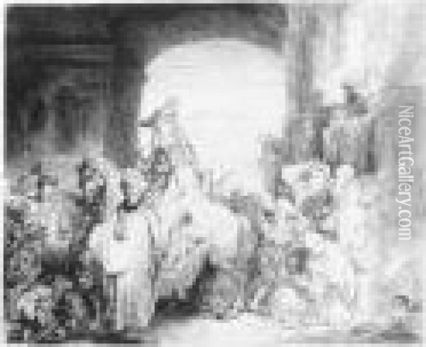 The Triumph Of Mordecai (b., Holl.40; H.172; Bb.41-1) Oil Painting - Rembrandt Van Rijn