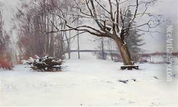 Vinterdag Med Nogne Traeer Pa En Slette Oil Painting - Sigvard Marius Hansen