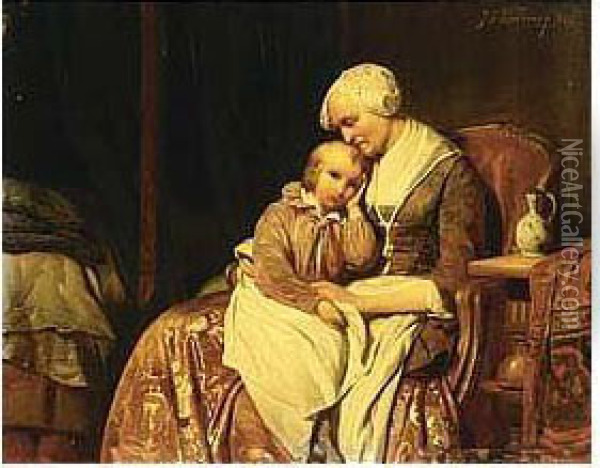 On Grandmother's Lap Oil Painting - Johan Philip Koelman