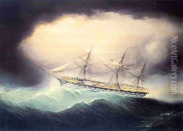 Ship of the Line USS Ohio Oil Painting - James E. Buttersworth