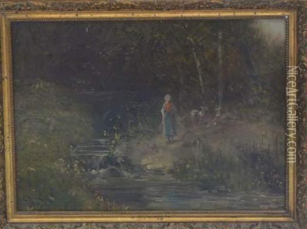 Paysanne Pres Du Ruisseau Oil Painting - Gustave Adolf Jundt