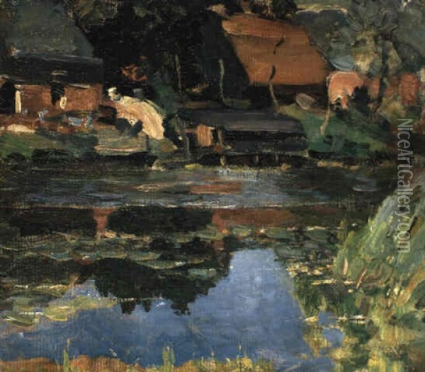 Farm By The Water With A Wash Stoop Oil Painting - Piet Mondrian