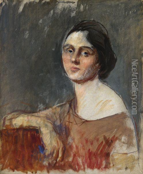 < Portrait De Jeune Femme >. Oil Painting - Jean-Louis Forain