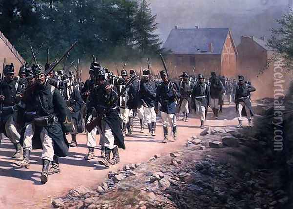 Belgian Infantry on the Move, 1906 Oil Painting - Jan Rosen