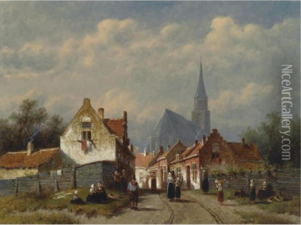 Laundry Day In A Dutch Town Oil Painting - Pieter Gerard Vertin