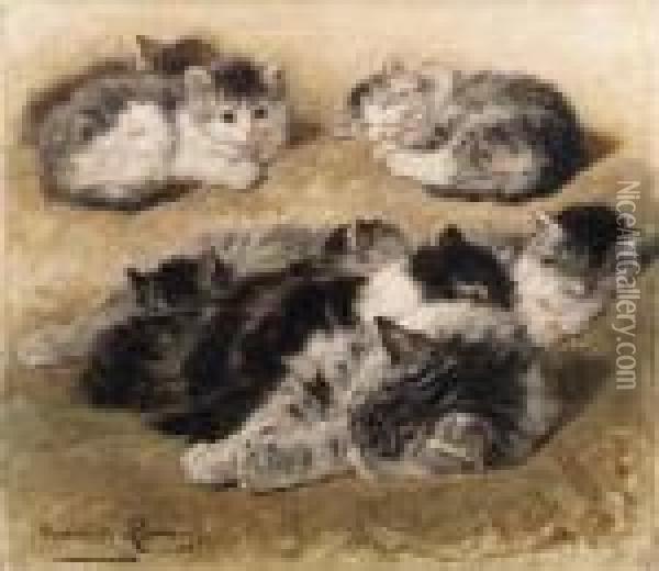 A Study Of Cats Oil Painting - Henriette Ronner-Knip
