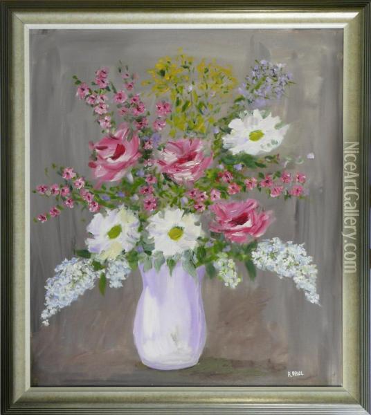 Stilleben Mit Blumenstraus Inweis-violetter Vase Oil Painting - Hugo Paul Harrer