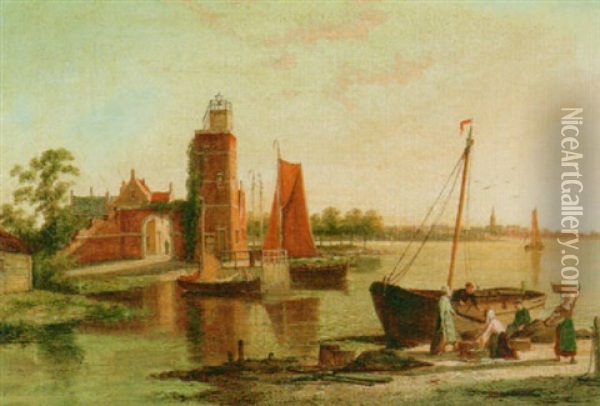 The Lighthouse Tholen On The Scheldt, Holland Oil Painting - William Raymond Dommersen