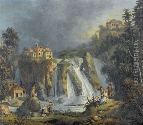 Ansicht Des Rheinfalls (+ Wanderer Bei Der Rast; Pair) Oil Painting - Giovanni Battista Innocenzo Colombo