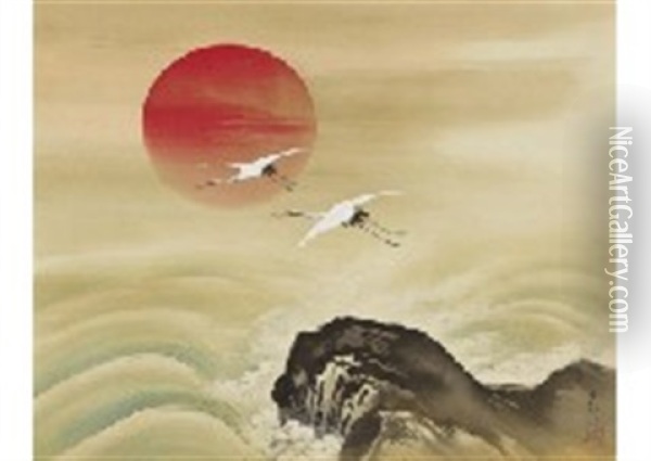 Crane In The Morning Sun Oil Painting -  Yagioka Shunzan