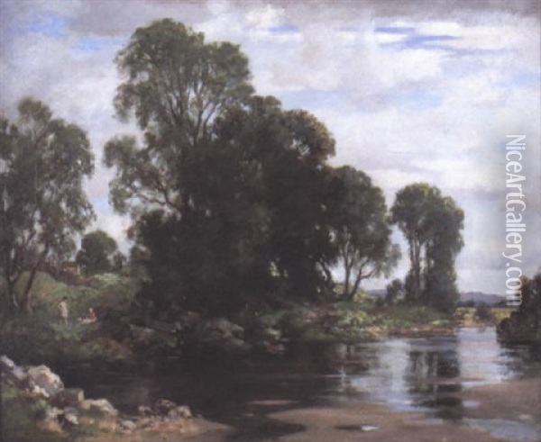 Noonday - By The River Oil Painting - James Whitelaw Hamilton