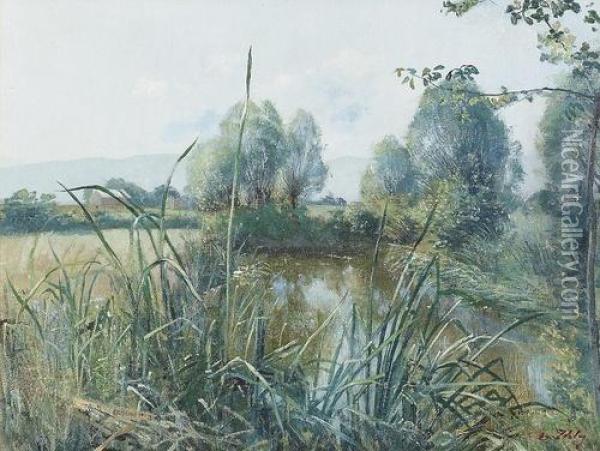Idyllische Landschaft Mit Teich. Oil Painting - Jean Daniel Ihly