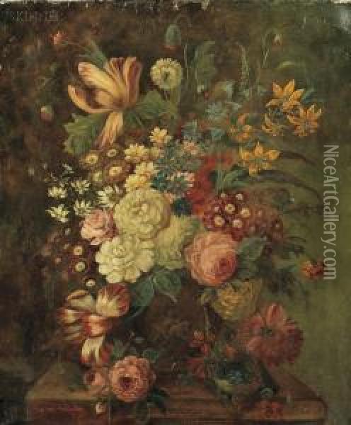 Still Life With Flowers Oil Painting - Jan Van Wegel