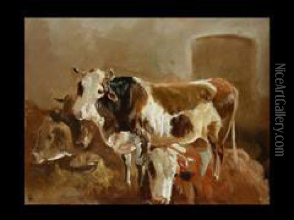 Studie: Kuhe Im Stall Oil Painting - Anton Braith
