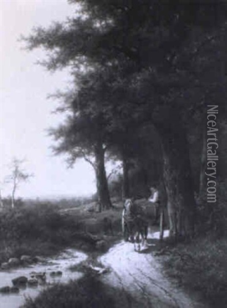 Heimkehrender Bauer Mit Seinem Pferdefuhrwerk Oil Painting - Hendrik Pieter Koekkoek