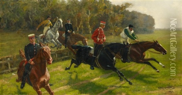 Pferderennen Auf Den Dusseldorfer Lausward-wiesen(?) Oil Painting - Karl Volkers