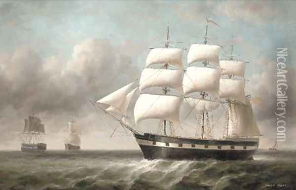 Merchantmen at sea Oil Painting - James Hardy Jnr