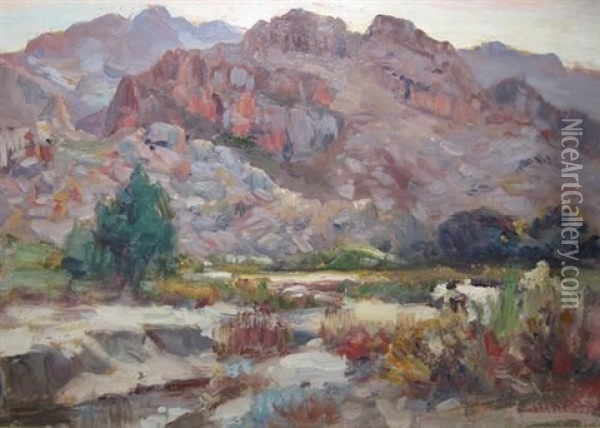 River And Mountains Oil Painting - Pieter Hugo Naude