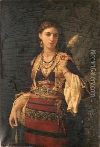 A Young Greek Girl Oil Painting - Charles Emile Hippolyte Lecomte-Vernet