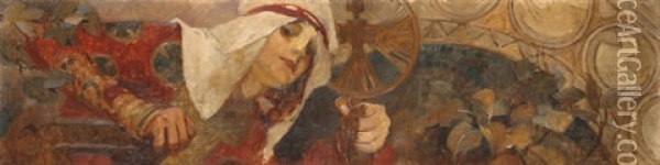 Femme A L'embleme, Winter Oil Painting - Alphonse Mucha