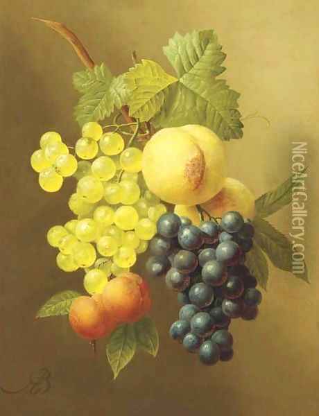 A swag of peaches, grapes and apricots Oil Painting - Arnoldus Bloemers