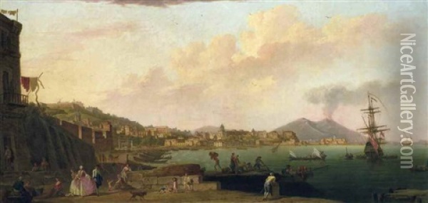 Naples, From Mergellina, With Vesuvius In The Distance Oil Painting - Thomas Patch